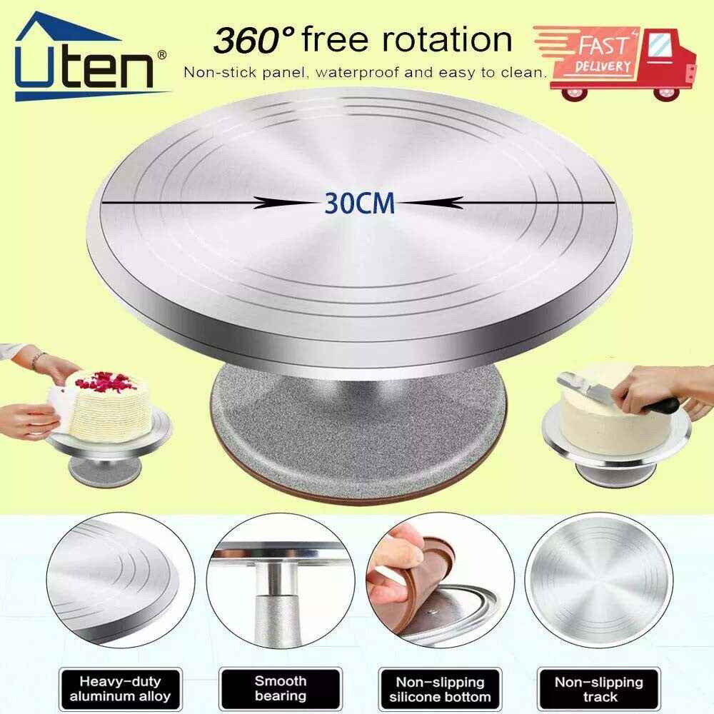 Cake Turntable 12'' Aluminum Cake Revolving Stand Holder Cake Baking Tool-UK