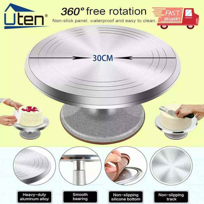 Cake Turntable 12'' Aluminum Cake Revolving Stand Holder Cake Baking Tool-UK