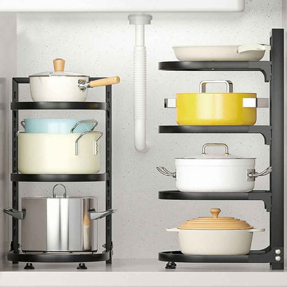 2-7Tier Black Pan Stand Saucepan Pot Rack Kitchen Storage Organiser Shelf Holder