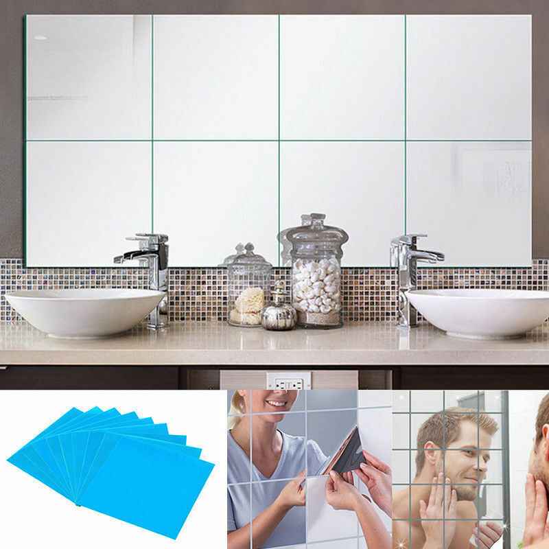 Large Mirror Tiles Wall Sticker Acrylic Self Adhesive Stick On AntiShatter Decor