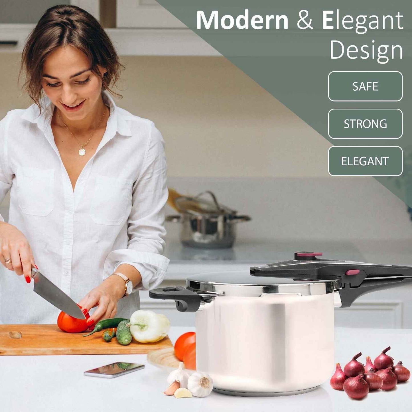 4/6 Litre Dual Handle Stainless Steel Pressure Cooker Kitchen Catering Cookware