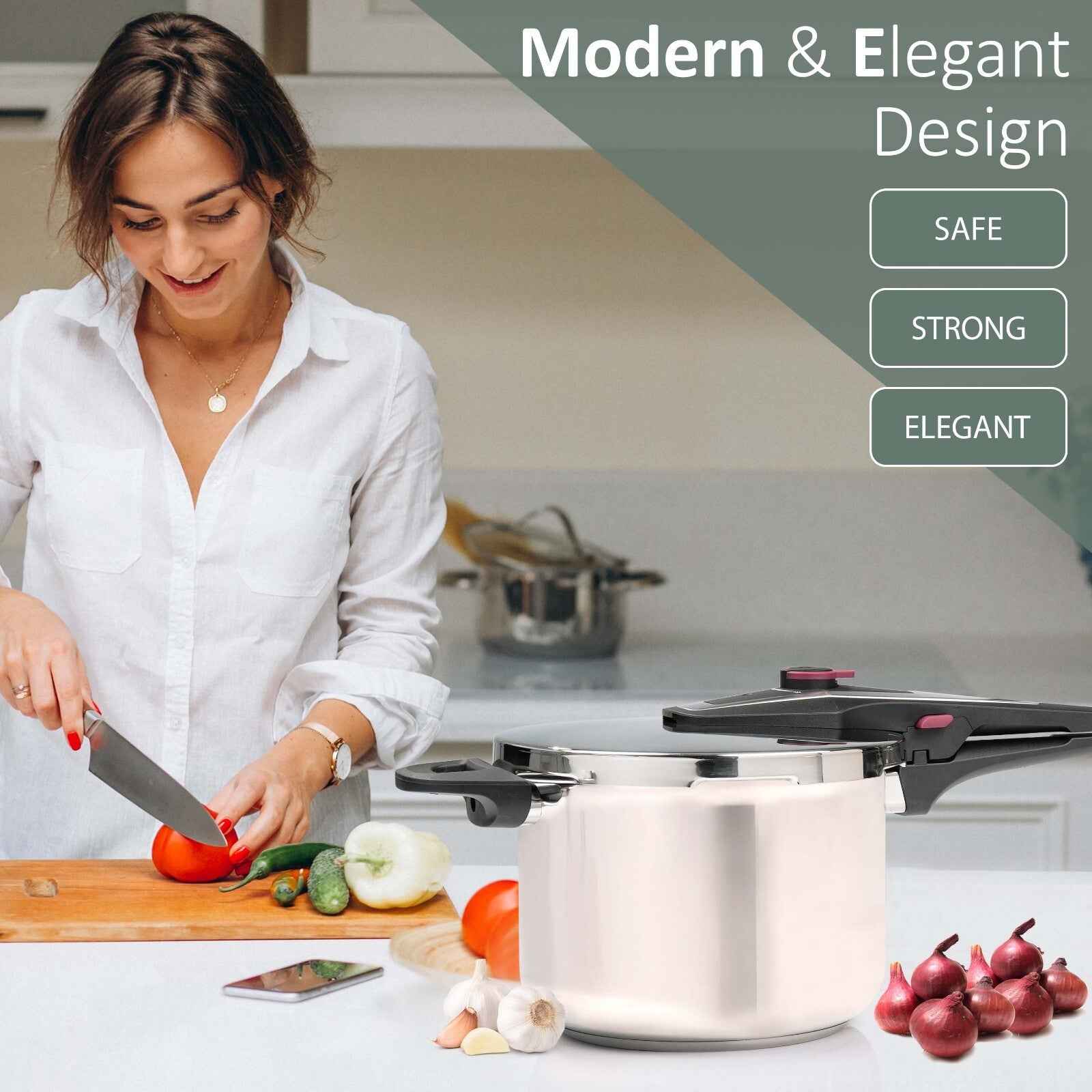 4/6 Litre Dual Handle Stainless Steel Pressure Cooker Kitchen Catering Cookware