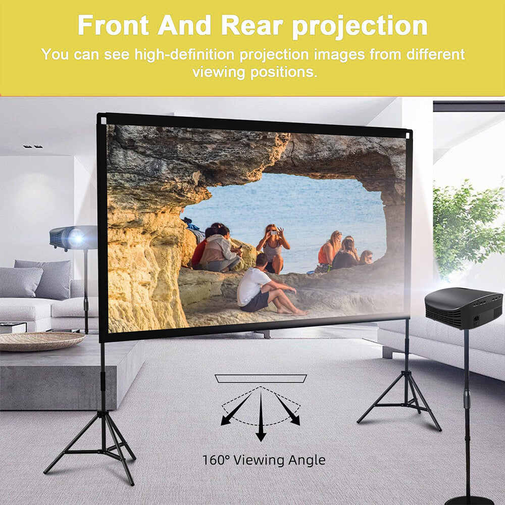 120" Projector Screen w/Tripod Stand Portable Home Outdoor Movie Screen 16:9 4K