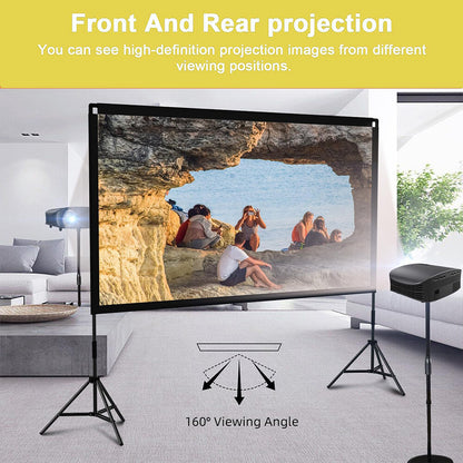 120" Projector Screen w/Tripod Stand Portable Home Outdoor Movie Screen 16:9 4K