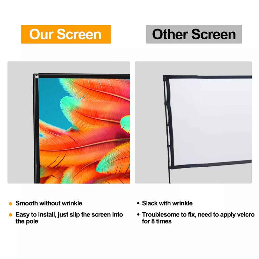 120" Projector Screen w/Tripod Stand Portable Home Outdoor Movie Screen 16:9 4K