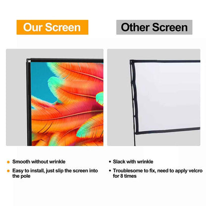 120" Projector Screen w/Tripod Stand Portable Home Outdoor Movie Screen 16:9 4K
