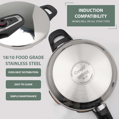 4/6 Litre Dual Handle Stainless Steel Pressure Cooker Kitchen Catering Cookware