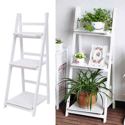 3/4 Tier Folding Wooden Ladder Shelf Flower Pot Holder Plant Stand Rack Storage