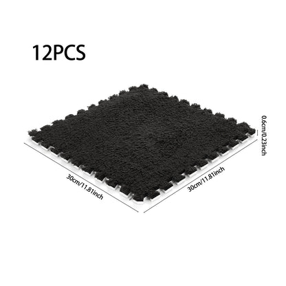 Plush EVA Foam Carpet Tiles 12/24pcs Interlocking Floor Mat Soft Cozy Anti-slip