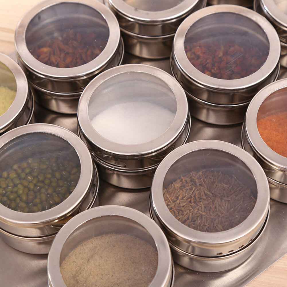 12x Magnetic Spice Jars BBQ Shaker Lids Seasoning Tins Container Stainless Steel