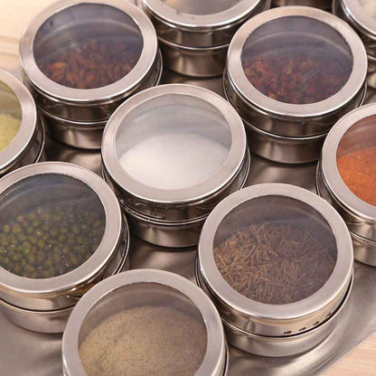 12x Magnetic Spice Jars BBQ Shaker Lids Seasoning Tins Container Stainless Steel