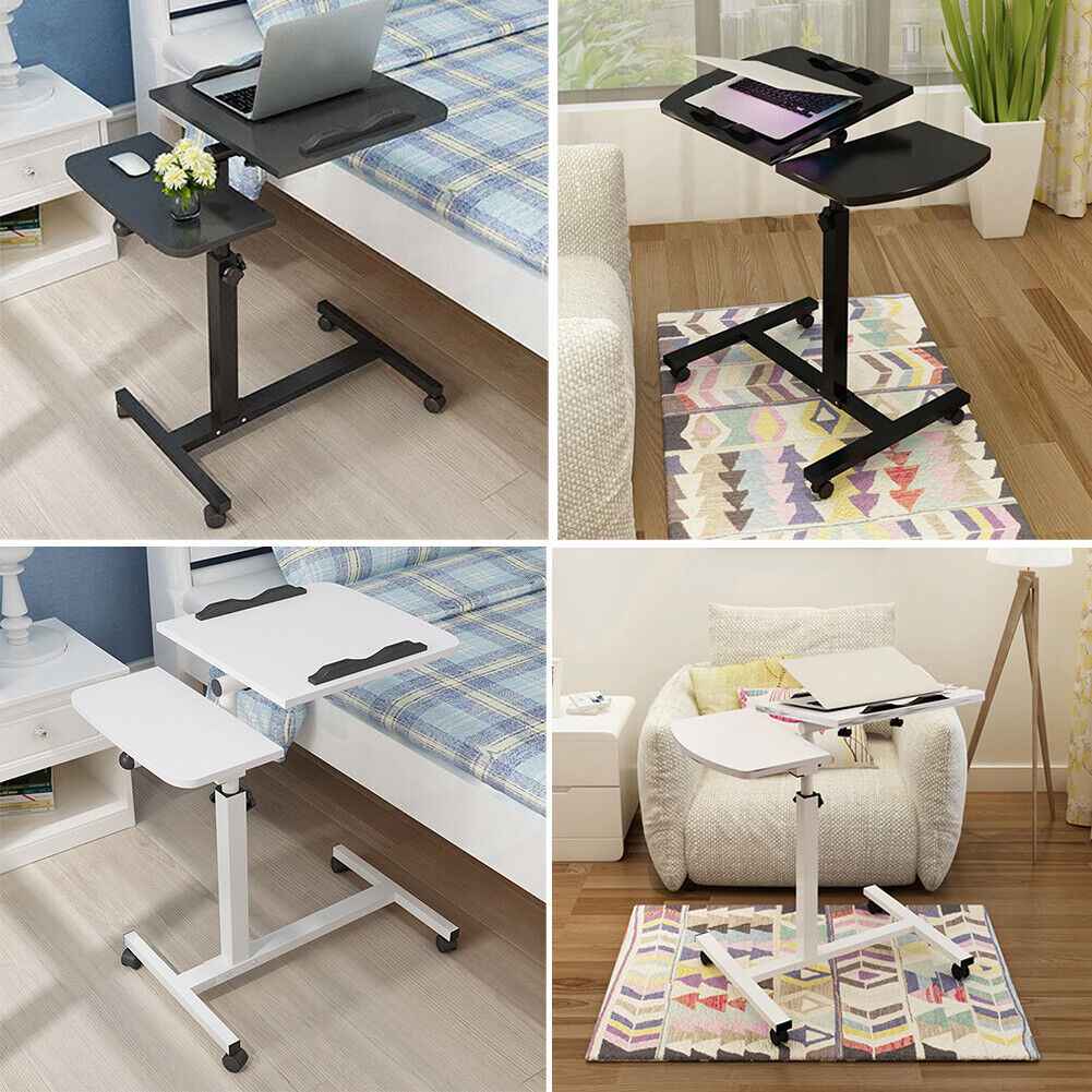 Adjustable Height Overbed Chair Dining Tray Table Mobile Tilting Tabletop Desk