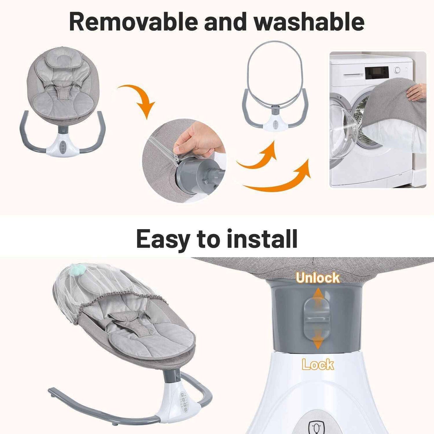 OYAJIA Bluetooth Electric Baby Swing Infant Cradle Bouncer Rocker Chair w/ Yaotu