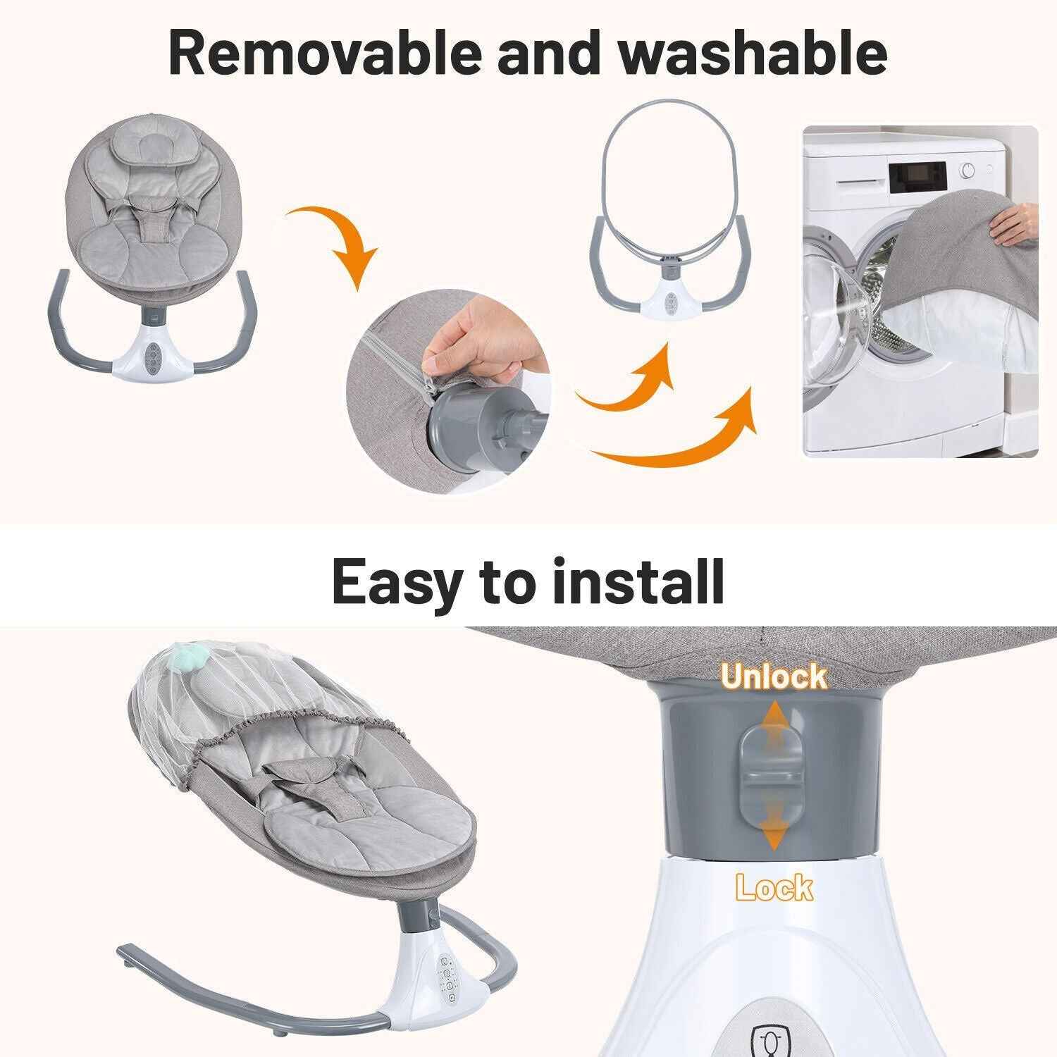 OYAJIA Bluetooth Electric Baby Swing Infant Cradle Bouncer Rocker Chair w/ Yaotu