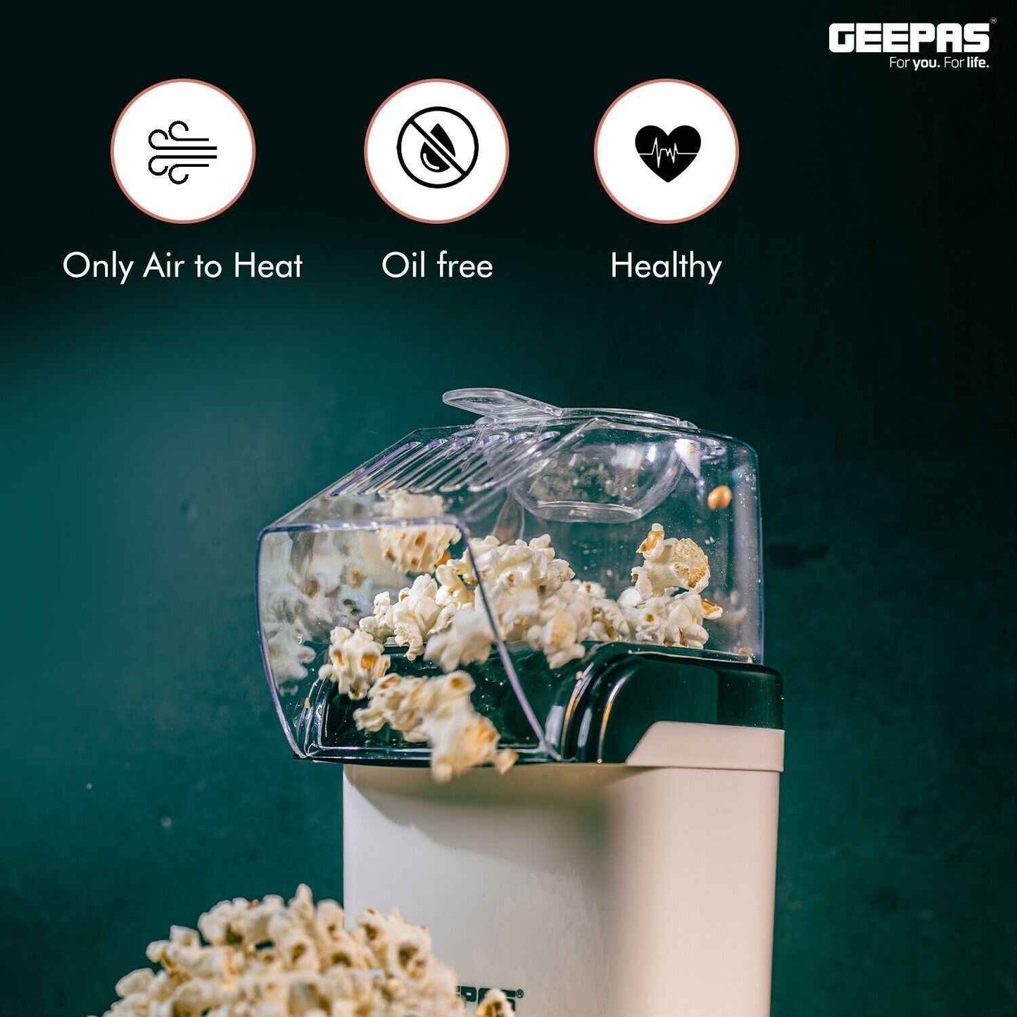GEEPAS 1200W Popcorn Maker Machine Fat Free Hot Air Large Popper Electric