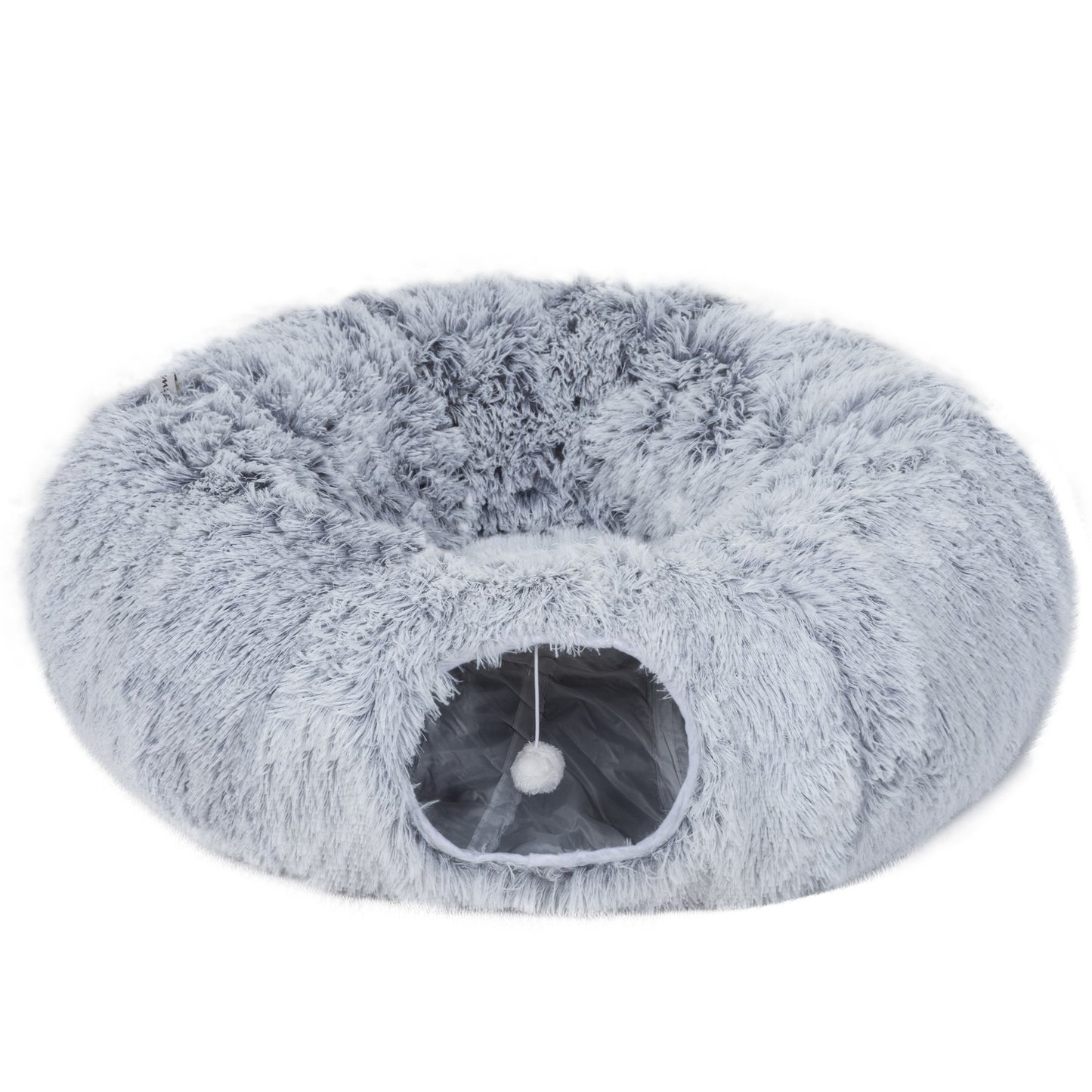 2-in-1 Donut Cat Tunnel with Plush and Washable Bed for Indoor Cats, Light Grey