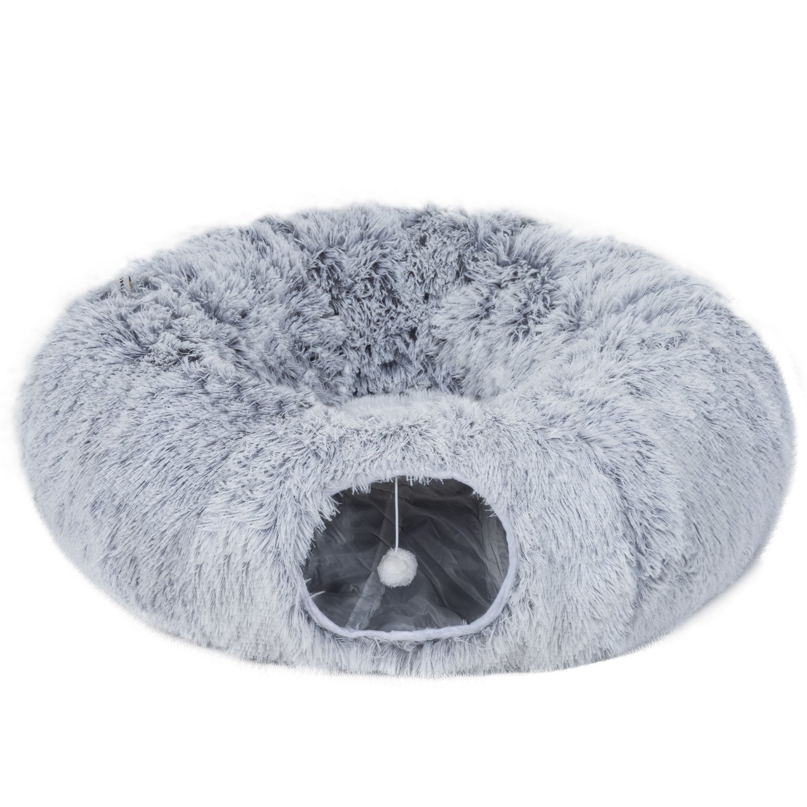 2-in-1 Donut Cat Tunnel with Plush and Washable Bed for Indoor Cats, Light Grey