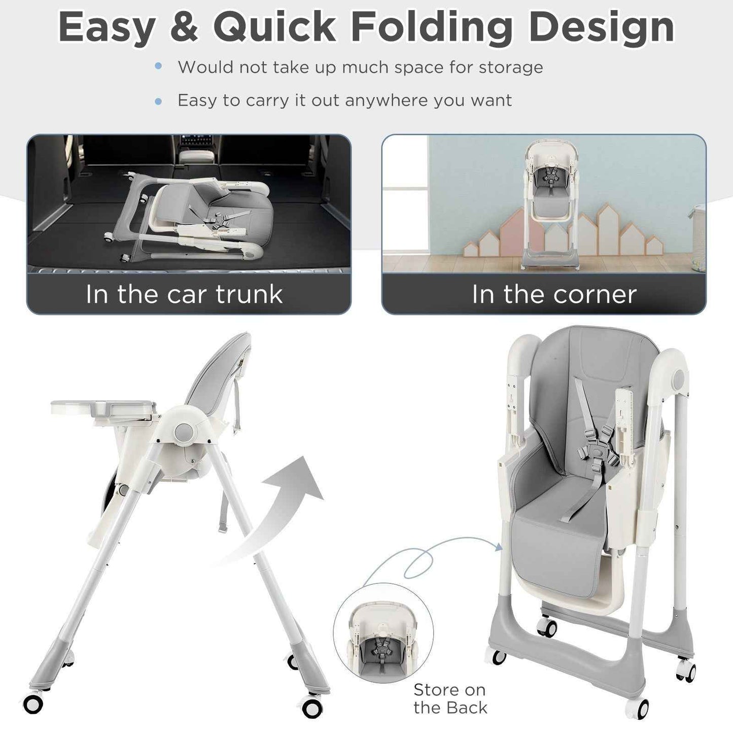 4 in1 Folding Baby High Chair, Adjustable Toddlers Highchair with 4 Uxedmruehjos