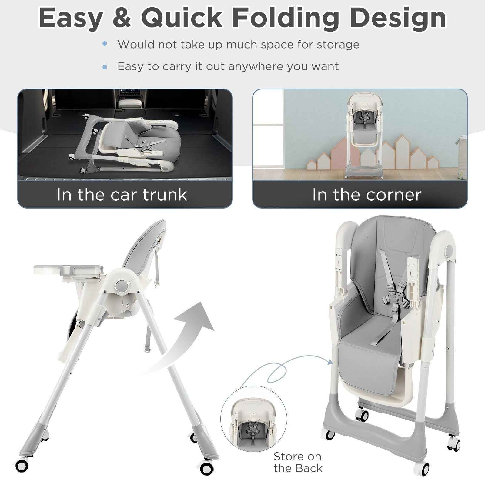 4 in1 Folding Baby High Chair, Adjustable Toddlers Highchair with 4 Uxedmruehjos