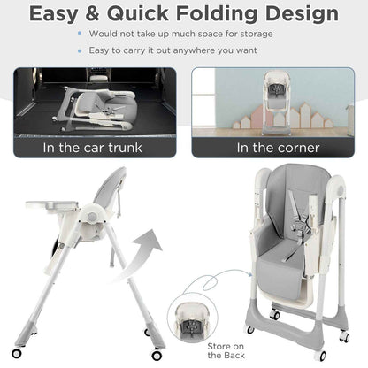 4 in1 Folding Baby High Chair, Adjustable Toddlers Highchair with 4 Uxedmruehjos