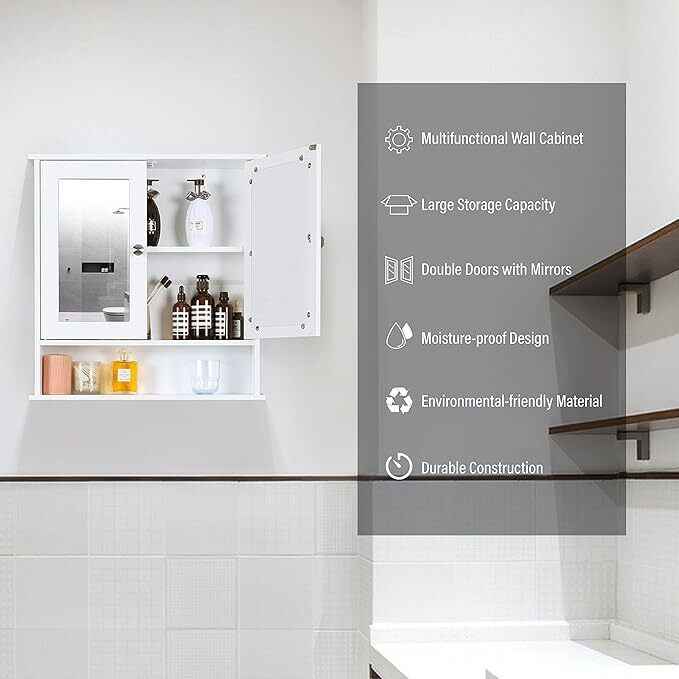 White Bathroom Mirror Cabinet Wall Mounted Storage Unit Cupboard Door Shelves