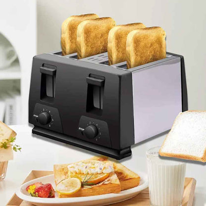 4 Slice Black Toaster Wide Slot New- Variable Browning - Defrost - Reheat