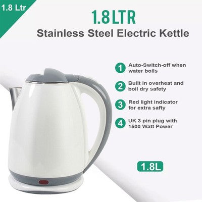 1.8L Stainless Steel Electric Kettle: Rapid Boil, Travel, Camping, Caravan - Ceenaz Store