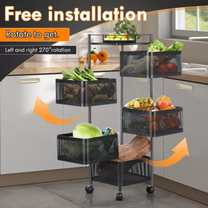 Vegetable Shelf Rack Tier Mobile Kitchen Utility Rotating Storage 6 Cart Trolley - Ceenaz Store