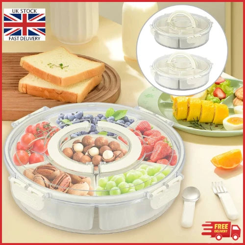 Rotating Fruit Snack Tray with Lid Handle Multi-Section Serving Platter Multi-Se - Ceenaz Store