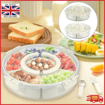 Rotating Fruit Snack Tray with Lid Handle Multi-Section Serving Platter Multi-Se - Ceenaz Store