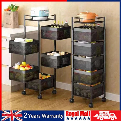 Vegetable Shelf Rack Tier Mobile Kitchen Utility Rotating Storage 6 Cart Trolley - Ceenaz Store