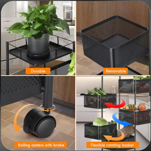 Vegetable Shelf Rack Tier Mobile Kitchen Utility Rotating Storage 6 Cart Trolley - Ceenaz Store