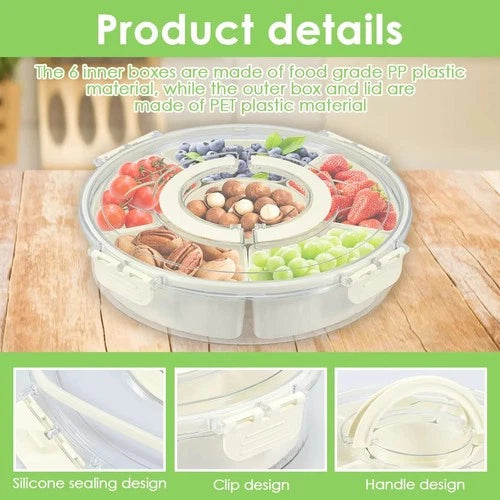 Rotating Fruit Snack Tray with Lid Handle Multi-Section Serving Platter Multi-Se - Ceenaz Store
