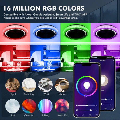 20" LED Ceiling Fan Light Dimmable Chandelier Lamp Bluetooth APP Remote Control - Ceenaz Store