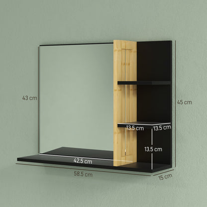 Modern Wall Mounted Bathroom Mirror with 4 Storage Open Shelves