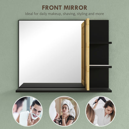 Modern Wall Mounted Bathroom Mirror with 4 Storage Open Shelves